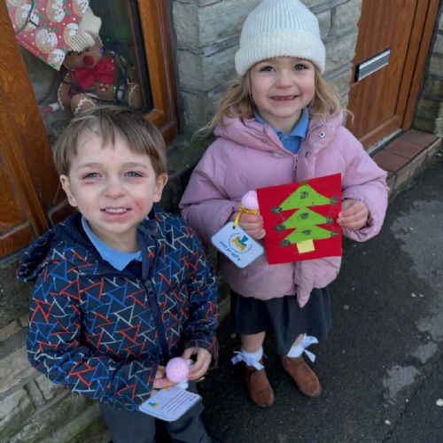 Delivering Christmas cards to local businesses